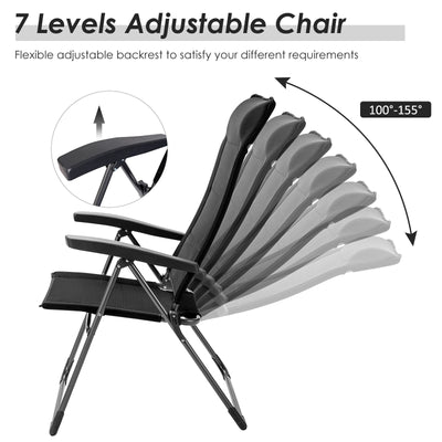 2 Pieces Portable Patio Folding Dining Chairs with Headrest Adjust for Camping -Black