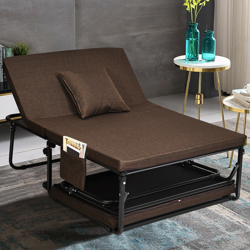 Folding Guest Sleeper Bed w/6 Position Adjustment-Brown