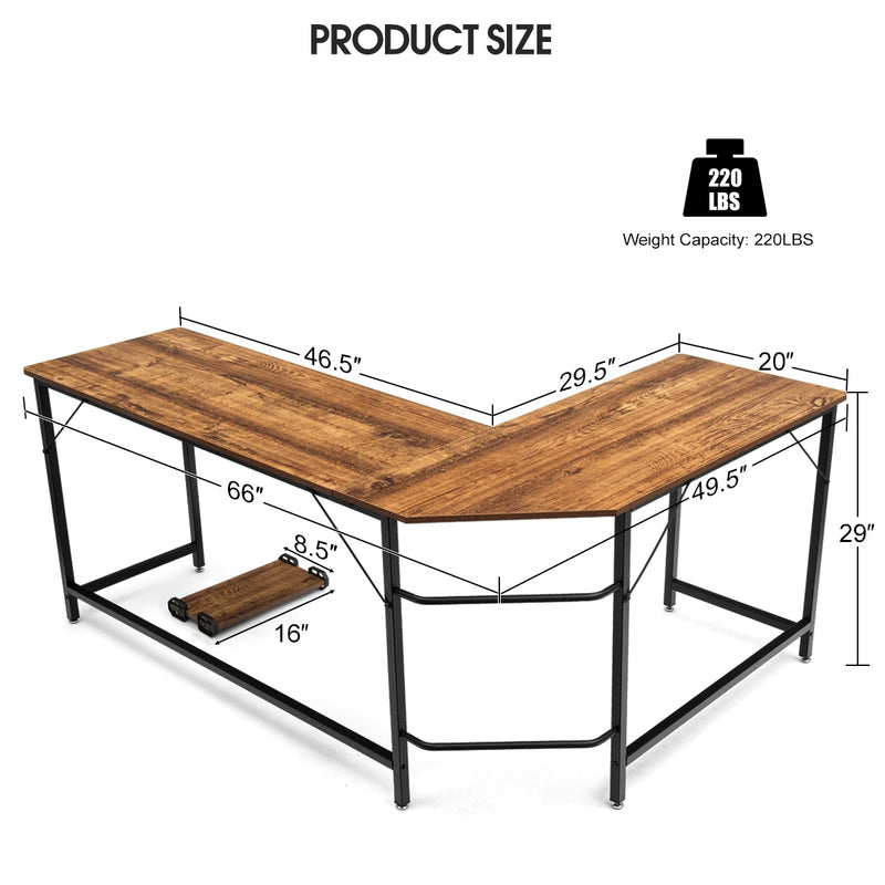 L Shaped Corner Computer Desk Laptop Gaming Table Workstation-Coffee