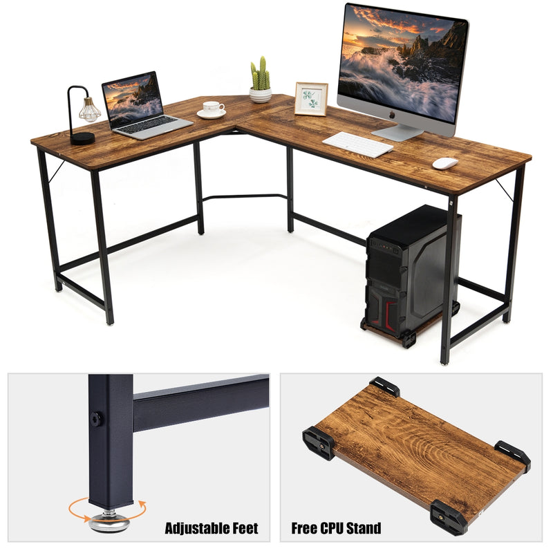 L Shaped Corner Computer Desk Laptop Gaming Table Workstation-Coffee