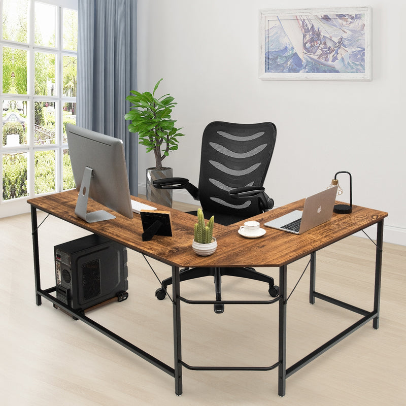 L Shaped Corner Computer Desk Laptop Gaming Table Workstation-Coffee