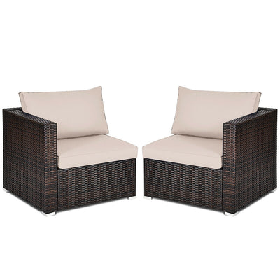 2 Pieces Patio Rattan Sectional Conversation Sofa Set-Beige