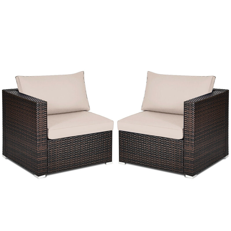 2 Pieces Patio Rattan Sectional Conversation Sofa Set-Beige
