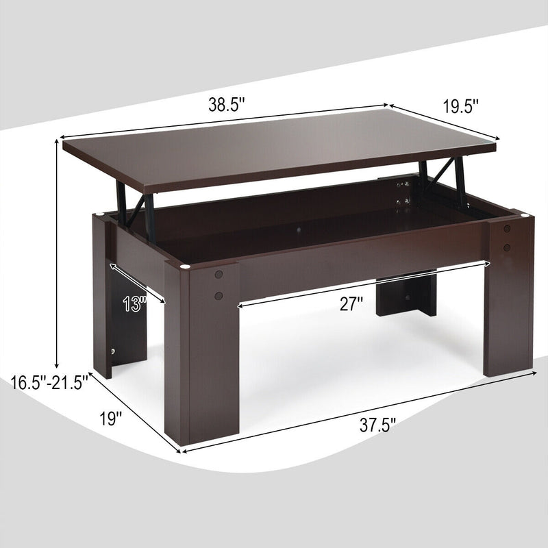 Lift Top Coffee Pop-UP Cocktail Table-Brown
