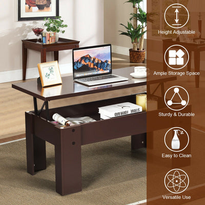 Lift Top Coffee Pop-UP Cocktail Table-Brown