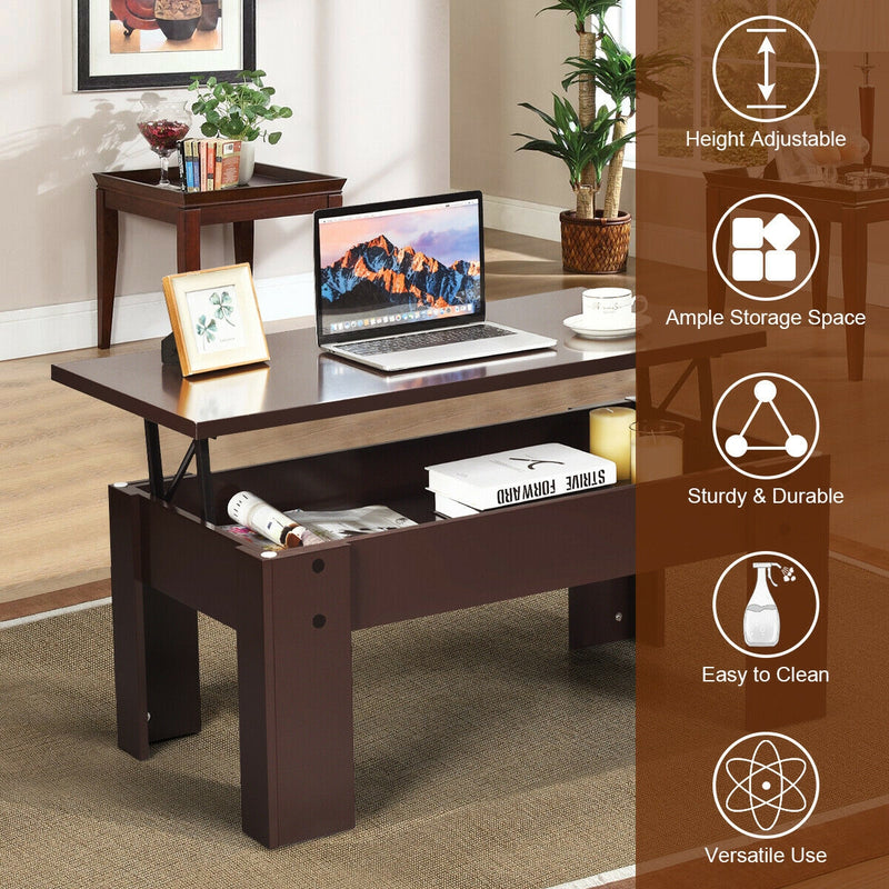 Lift Top Coffee Pop-UP Cocktail Table-Brown