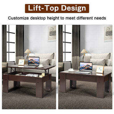 Lift Top Coffee Pop-UP Cocktail Table-Brown