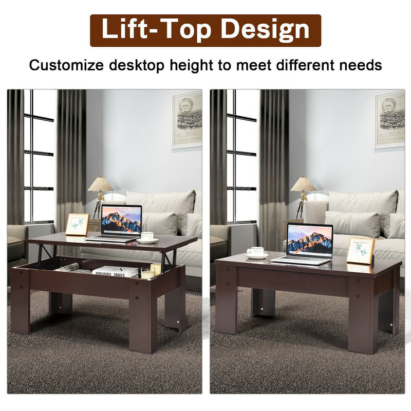 Lift Top Coffee Pop-UP Cocktail Table-Brown