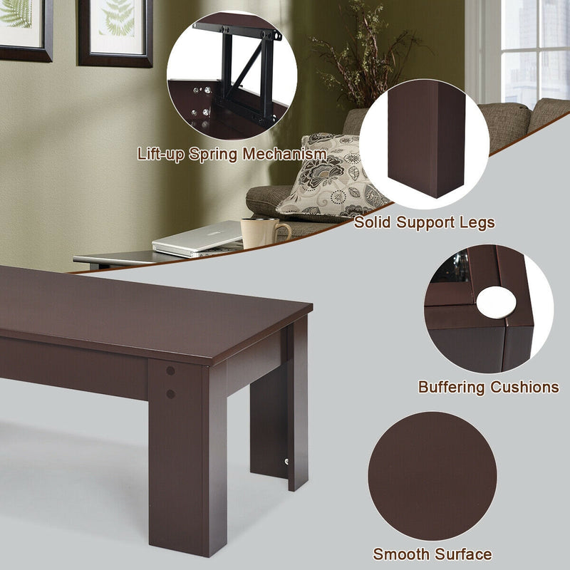 Lift Top Coffee Pop-UP Cocktail Table-Brown