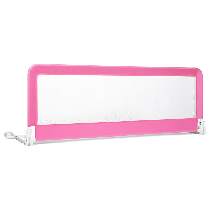 59 Inch Extra Long Folding Breathable Baby Children Toddlers Bed Rail Guard with Safety Strap-Pink