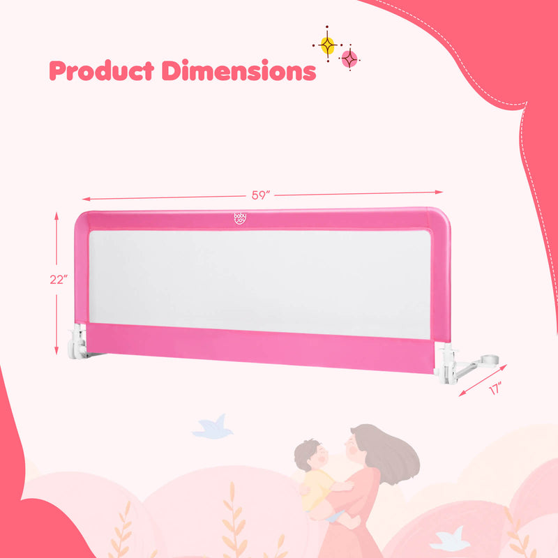 59 Inch Extra Long Folding Breathable Baby Children Toddlers Bed Rail Guard with Safety Strap-Pink