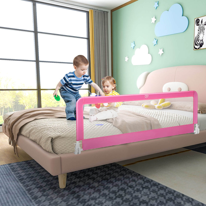 59 Inch Extra Long Folding Breathable Baby Children Toddlers Bed Rail Guard with Safety Strap-Pink