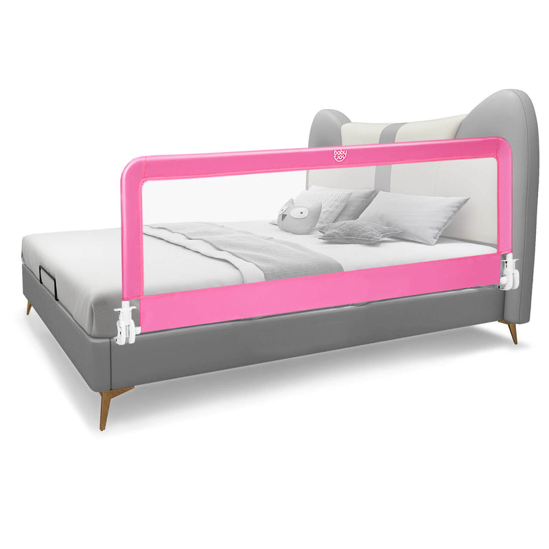 59 Inch Extra Long Folding Breathable Baby Children Toddlers Bed Rail Guard with Safety Strap-Pink