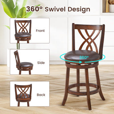 360° Swivel Counter Height Chairs with PU Leather Cushioned Seat and Footrests-26 inches