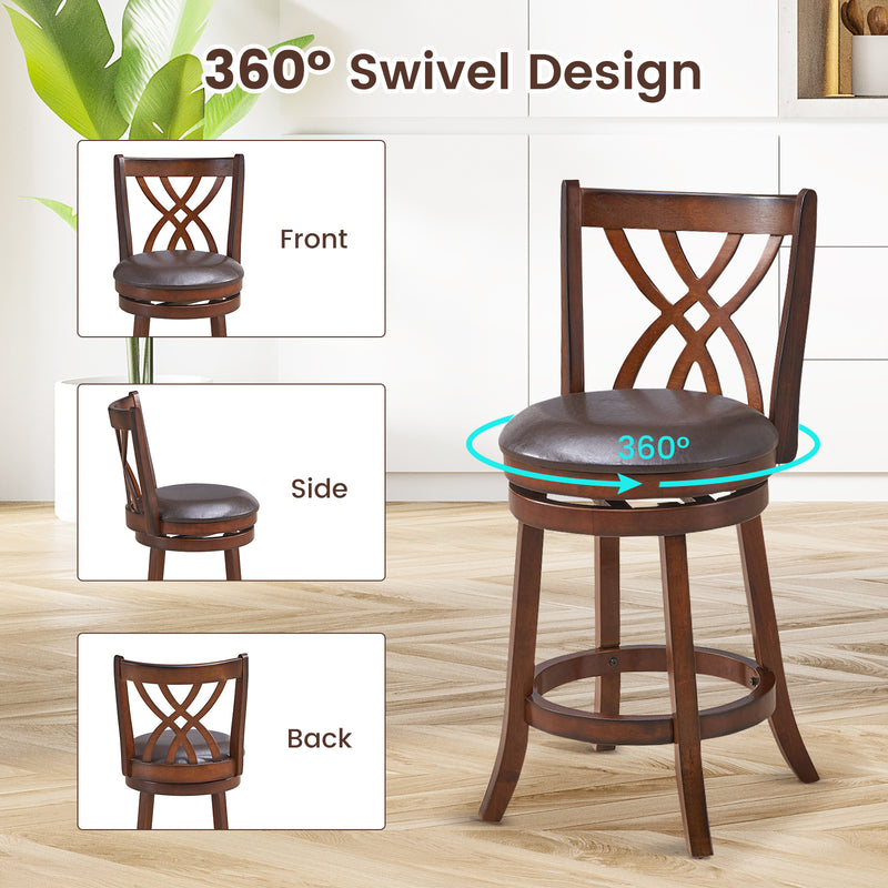 360° Swivel Counter Height Chairs with PU Leather Cushioned Seat and Footrests-26 inches