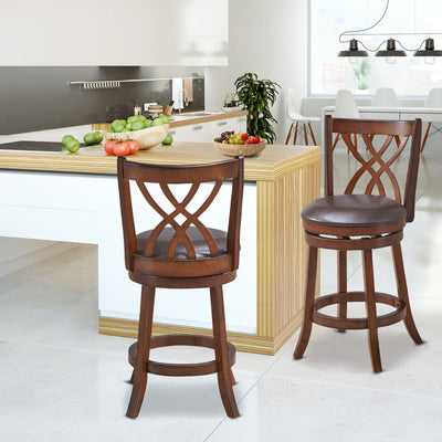 360° Swivel Counter Height Chairs with PU Leather Cushioned Seat and Footrests-26 inches