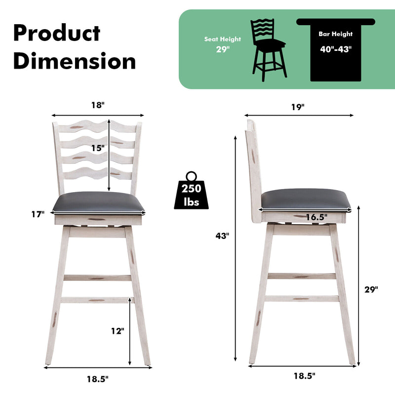 360° Swivel Bar Stools with Rubber Wood Frame and Ergonomic Backrest and Footrest-29 inches