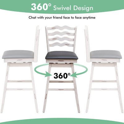 360° Swivel Bar Stools with Rubber Wood Frame and Ergonomic Backrest and Footrest-29 inches