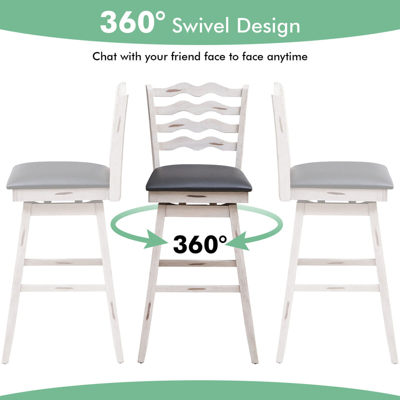 360° Swivel Bar Stools with Rubber Wood Frame and Ergonomic Backrest and Footrest-29 inches