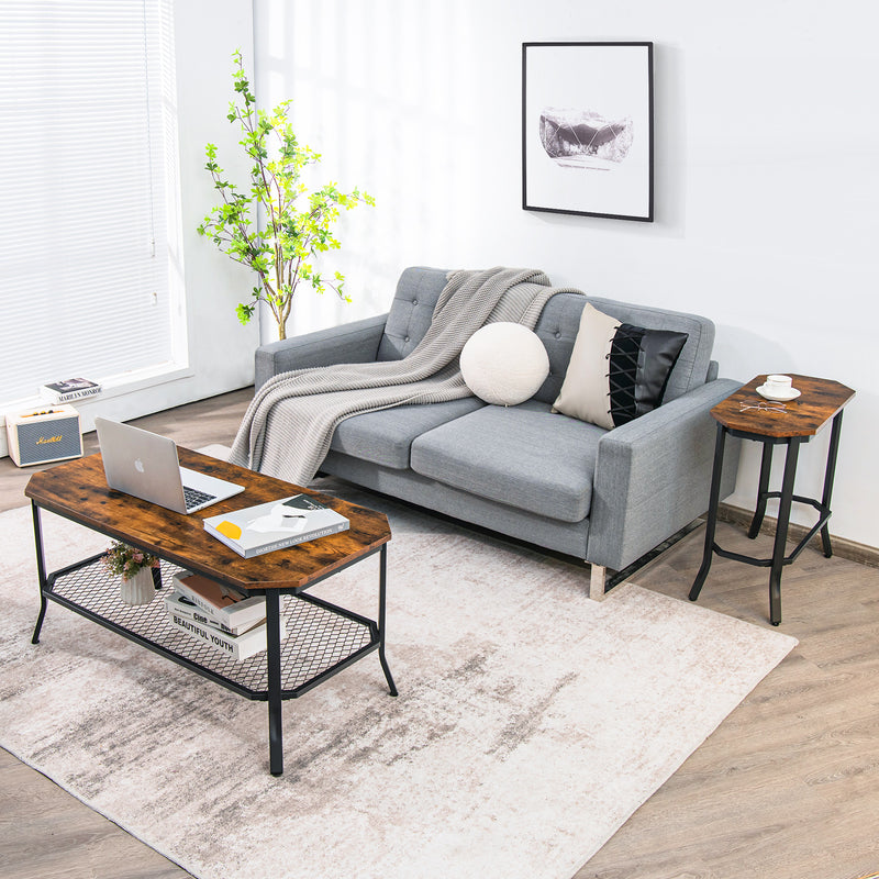 Narrow End Side Sofa Table with Rustic Tabletop-Rustic Brown