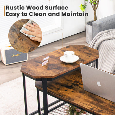 Narrow End Side Sofa Table with Rustic Tabletop-Rustic Brown
