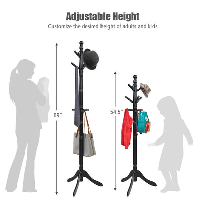 *Entryway Height Adjustable Coat Stand with 9 Hooks - Black