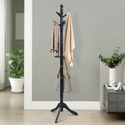 *Entryway Height Adjustable Coat Stand with 9 Hooks - Black