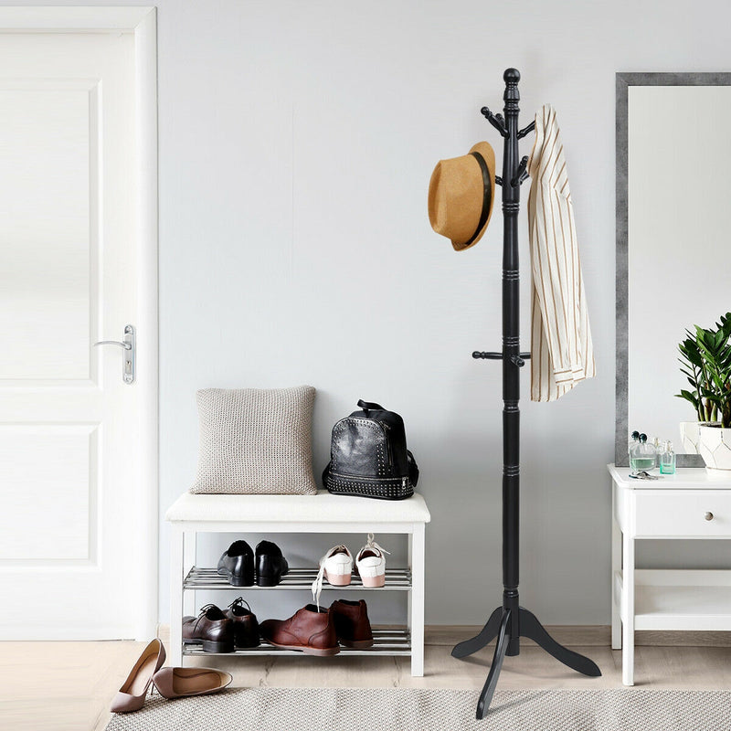 *Entryway Height Adjustable Coat Stand with 9 Hooks - Black