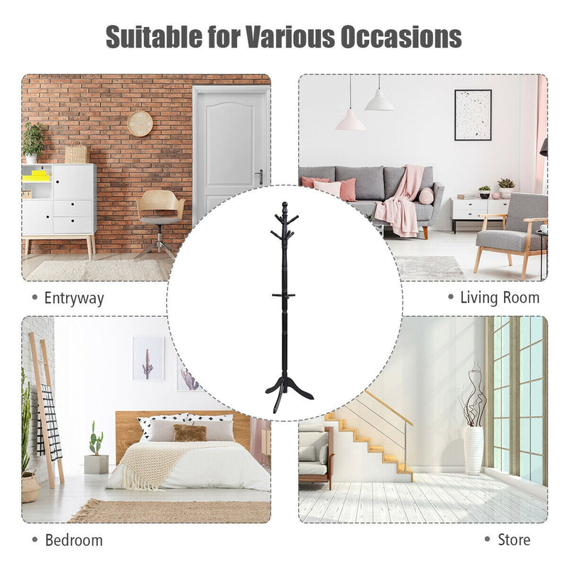*Entryway Height Adjustable Coat Stand with 9 Hooks - Black