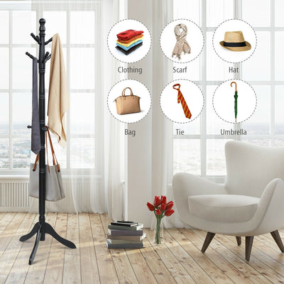 *Entryway Height Adjustable Coat Stand with 9 Hooks - Black