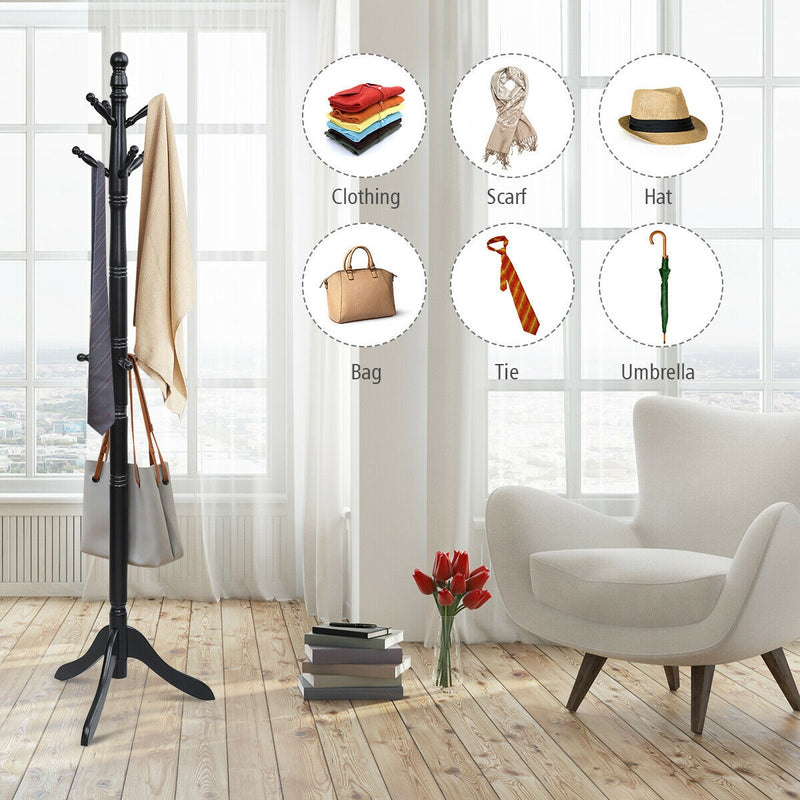 *Entryway Height Adjustable Coat Stand with 9 Hooks - Black