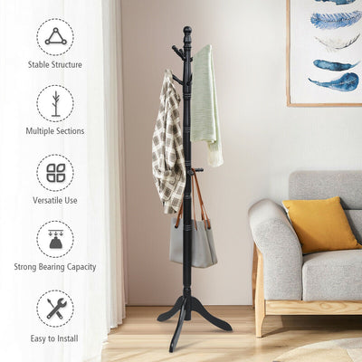 *Entryway Height Adjustable Coat Stand with 9 Hooks - Black