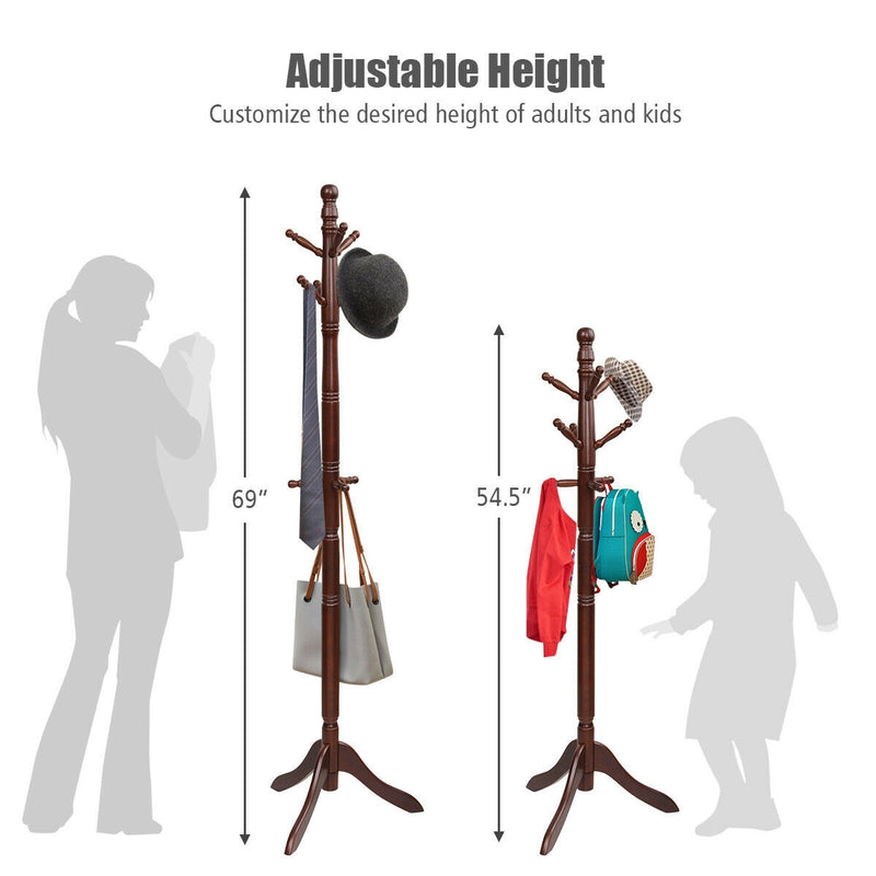 *Entryway Height Adjustable Coat Stand with 9 Hooks - Brown