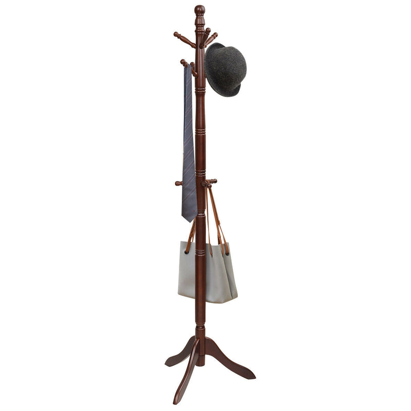 *Entryway Height Adjustable Coat Stand with 9 Hooks - Brown
