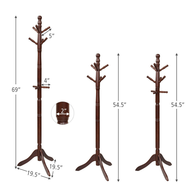 *Entryway Height Adjustable Coat Stand with 9 Hooks - Brown