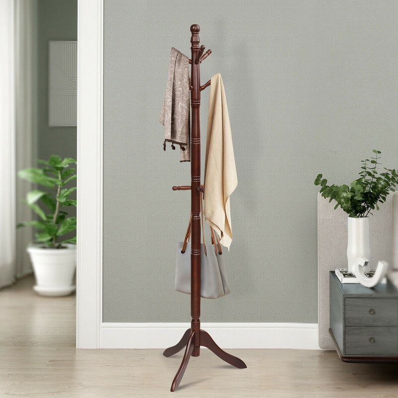 *Entryway Height Adjustable Coat Stand with 9 Hooks - Brown