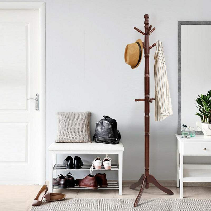 *Entryway Height Adjustable Coat Stand with 9 Hooks - Brown