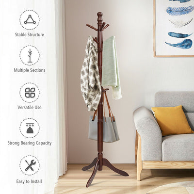 *Entryway Height Adjustable Coat Stand with 9 Hooks - Brown