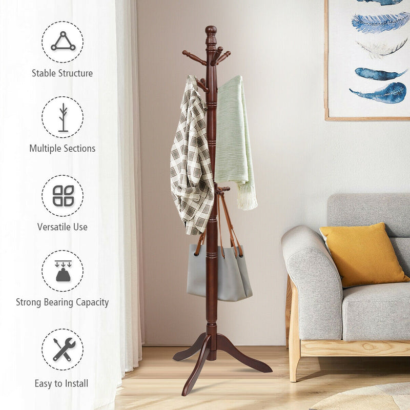 *Entryway Height Adjustable Coat Stand with 9 Hooks - Brown