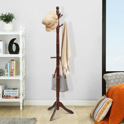 *Entryway Height Adjustable Coat Stand with 9 Hooks - Brown