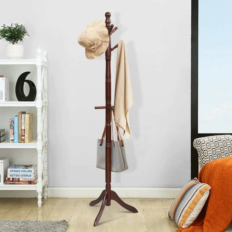 *Entryway Height Adjustable Coat Stand with 9 Hooks - Brown