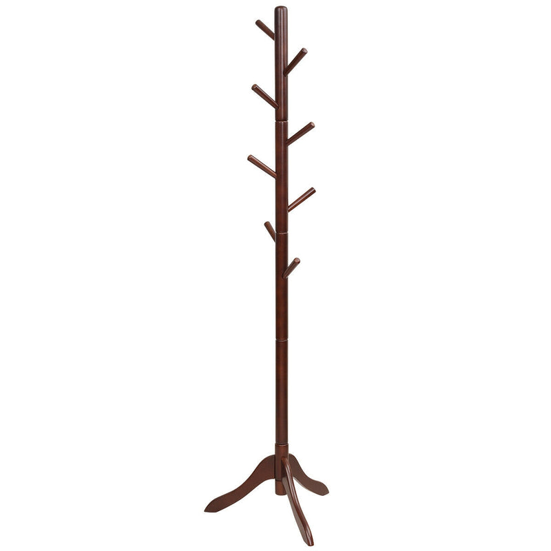 *Adjustable Wooden Tree Coat Rack with 8 Hooks - Brown