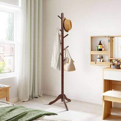*Adjustable Wooden Tree Coat Rack with 8 Hooks - Brown