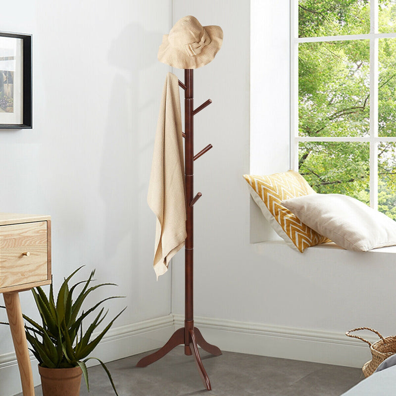 *Adjustable Wooden Tree Coat Rack with 8 Hooks - Brown