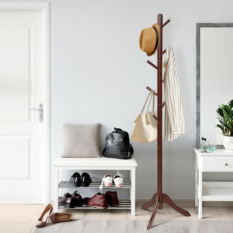 *Adjustable Wooden Tree Coat Rack with 8 Hooks - Brown