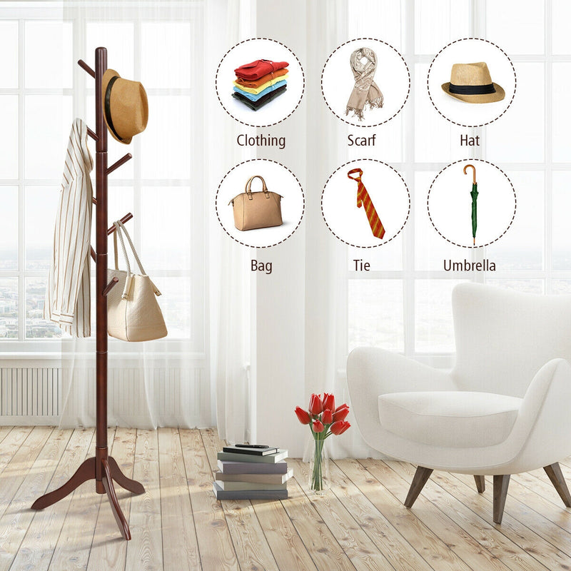 *Adjustable Wooden Tree Coat Rack with 8 Hooks - Brown
