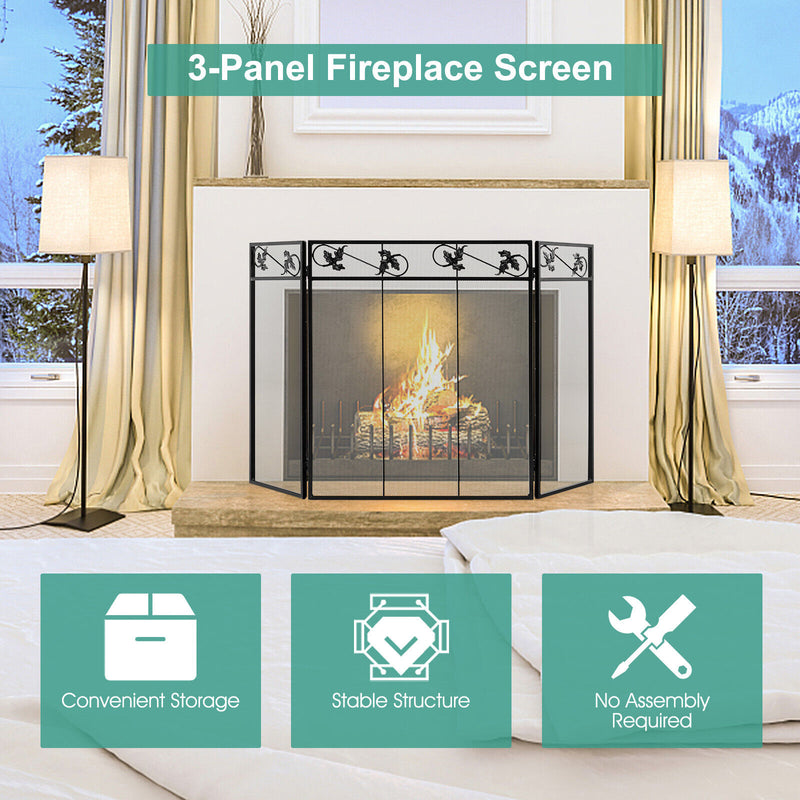 3-Panel Fireplace Screen Decor Cover with Exquisite Pattern