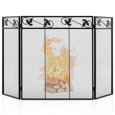 3-Panel Fireplace Screen Decor Cover with Exquisite Pattern