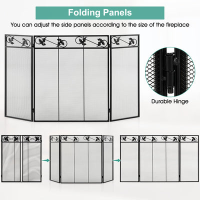 3-Panel Fireplace Screen Decor Cover with Exquisite Pattern