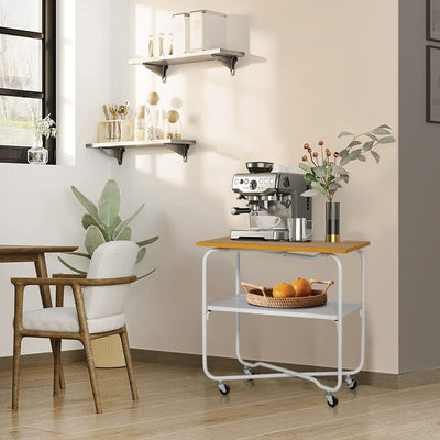 2-Tier End Table with Metal Storage Shelf and Foldable Frame-Natural